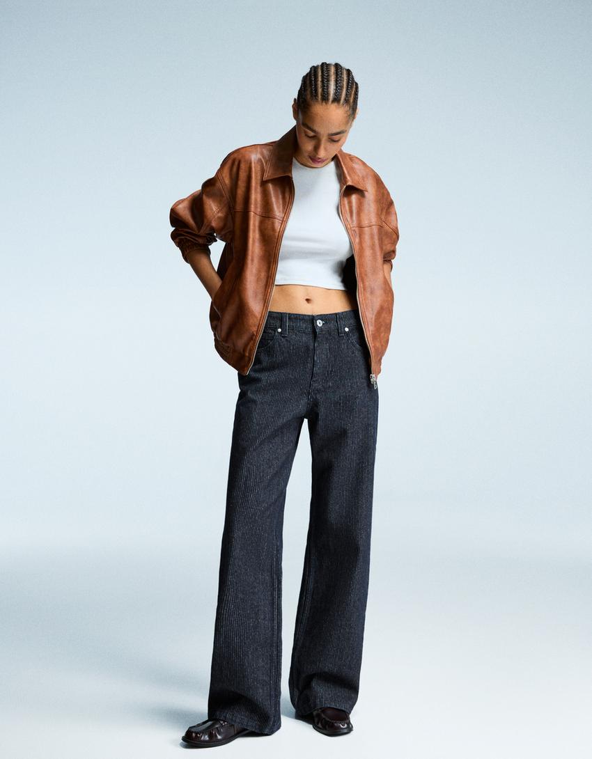 Jean Wide Leg Straight Fit Texturé