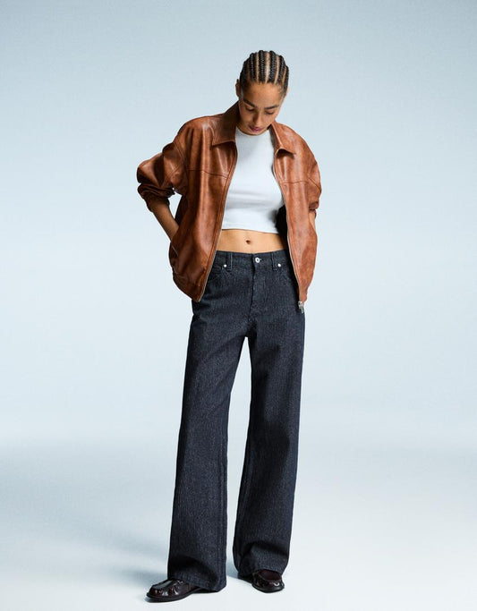 Jean Wide Leg Straight Fit Texturé
